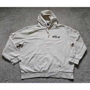 Polo Ralph Lauren Cream Fleece Hoodie Pullover Men's XXL Logo Drawstring